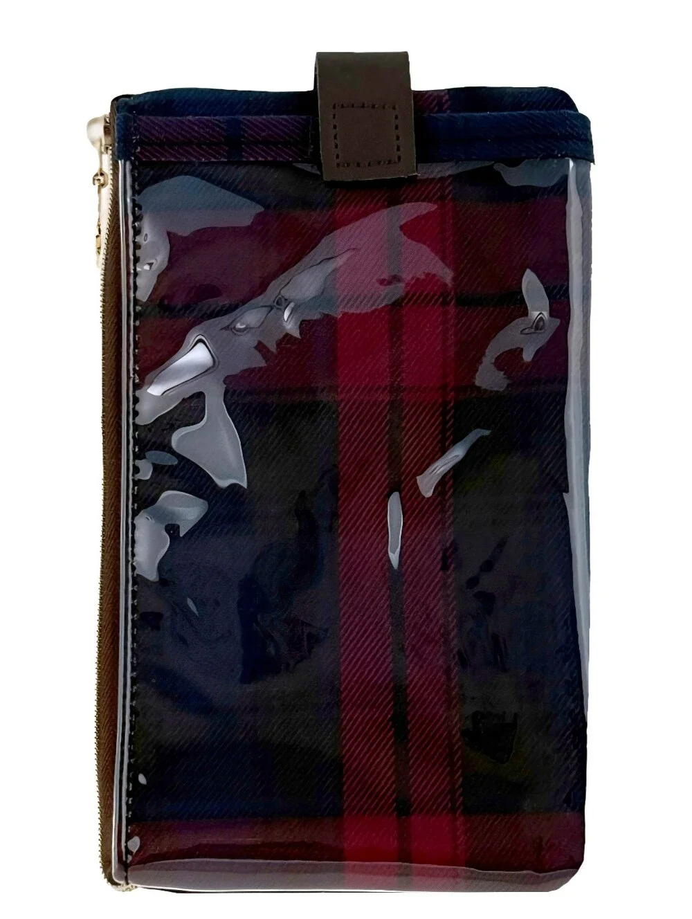 Waterproof Red Plaid Phone Case Pouch W/ Neck Strap
